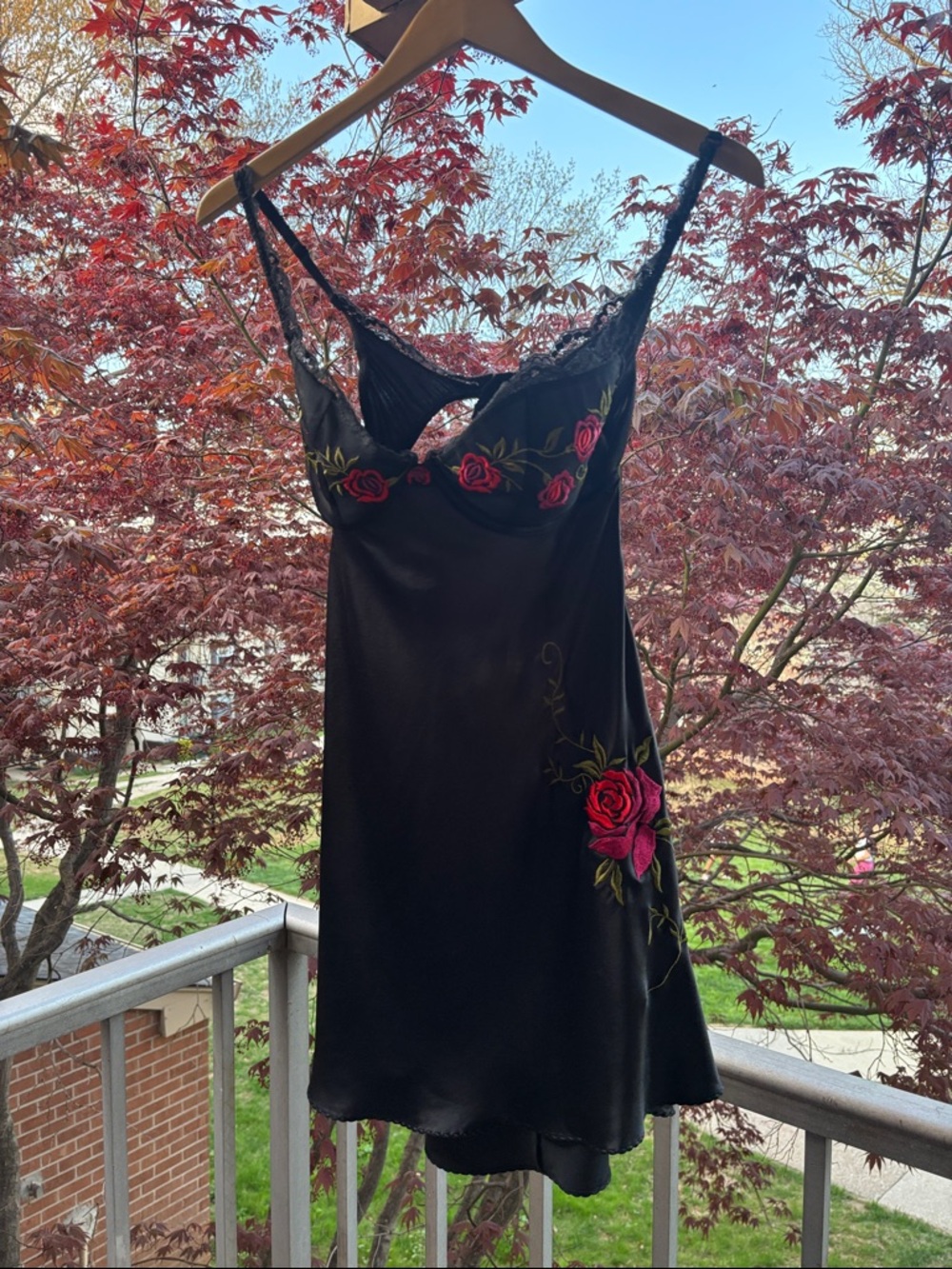NEW Vintage Victoria's Secret Black Silk Chemise Rose Slip Mini Dress Y2K Sexy - Picture 6 of 17
